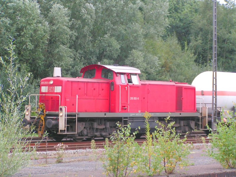 295 055-8 verschiebt am 5.Sept.2006 am Bhf. SANDE einige Kesselwagen. 