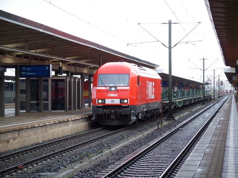 3 Highlight am 18.3.2008 WLE 22 mit Stahlzug richtung HLER (Lehrt( durchfhrt Braunschweig Hbf 