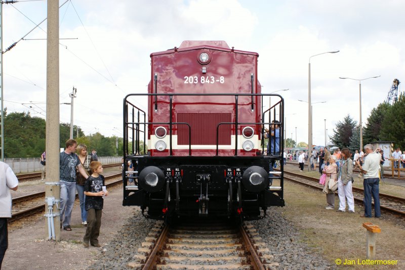 30.08.2008. Br 203 843-8 167 auf dem Gelnde  SFW Schienenfahrzeugwerk Delitzsch GmbH  anlsslich der 100 Jahr Feier.
