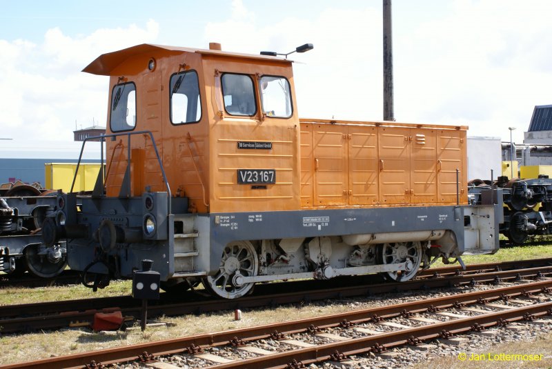 30.08.2008. Br V23 167 auf dem Gelnde  SFW Schienenfahrzeugwerk Delitzsch GmbH  anlsslich der 100 Jahr Feier.