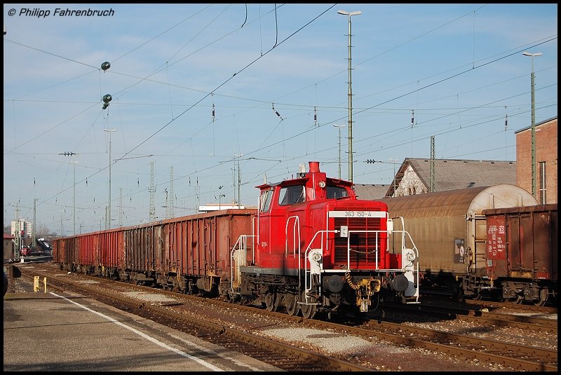 363 150-4 pausiert zur Mittagszeit des 23.01.08 im Aalener Bahnhof nach den vielen Rangierttigkeiten in und um Aalen...