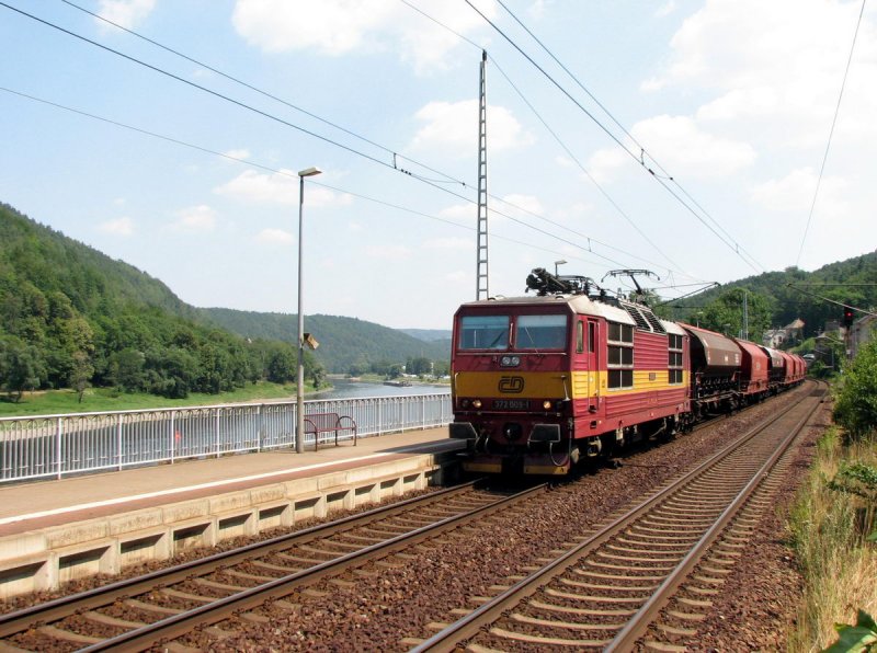 372 009 mit Gterzug in Knigstein (27.07.2006)