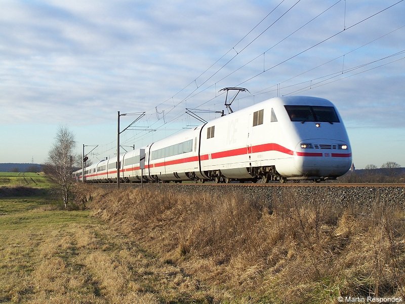 401 016  Pforzheim  auf dem Wag nach Mnchen Hbf. Aufgenommen am 08.Februar 2008 bei Frth.