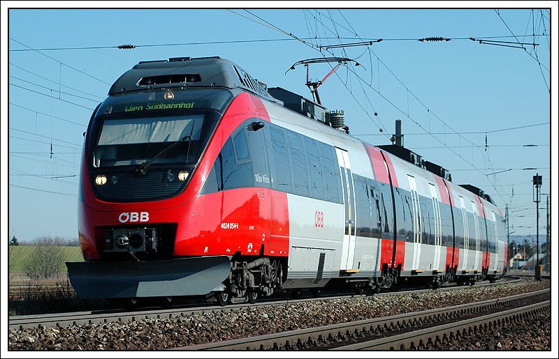 4024 054 als REX 7624 von Bratislava-Petrzalka nach Wien am 11.3.2007 bei der Ausfahrt aus Gramatneusiedl.