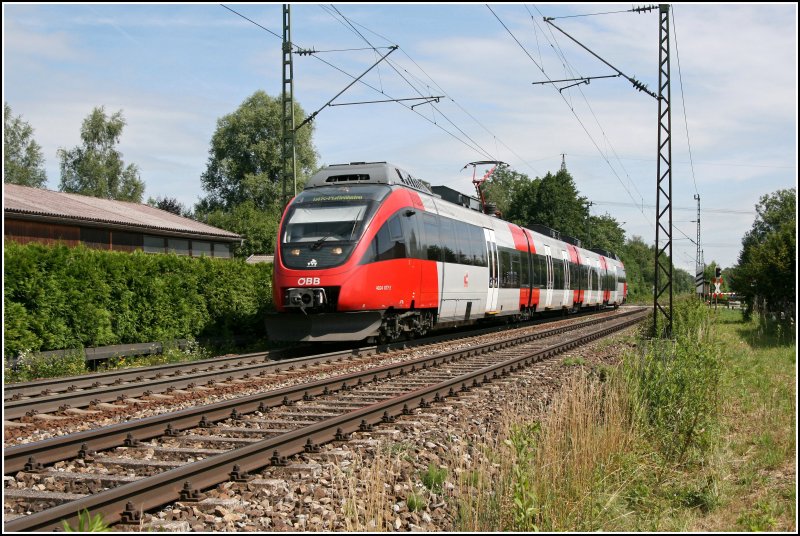 4024 077 fhrt als RB 5113  INNTALBAHN  von Rosenheim nach Innsbruck. Gru an den Lokfhrer. (29.06.07)