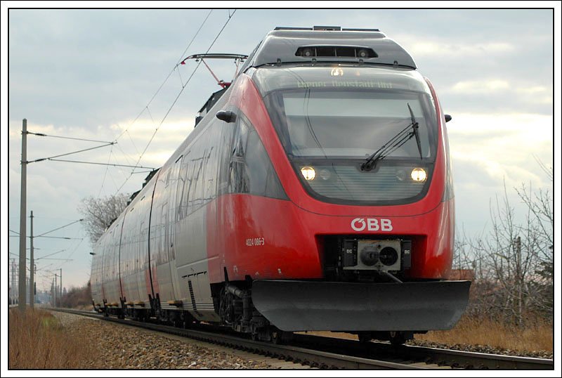 4024 086 als RSB 9 von Wien Sd ber Wien Floridsdorf nach Wiener Neustadt unterwegs am 4.3.2007 kurz vor der Einfahrt in Wien Breitenleer Strae.