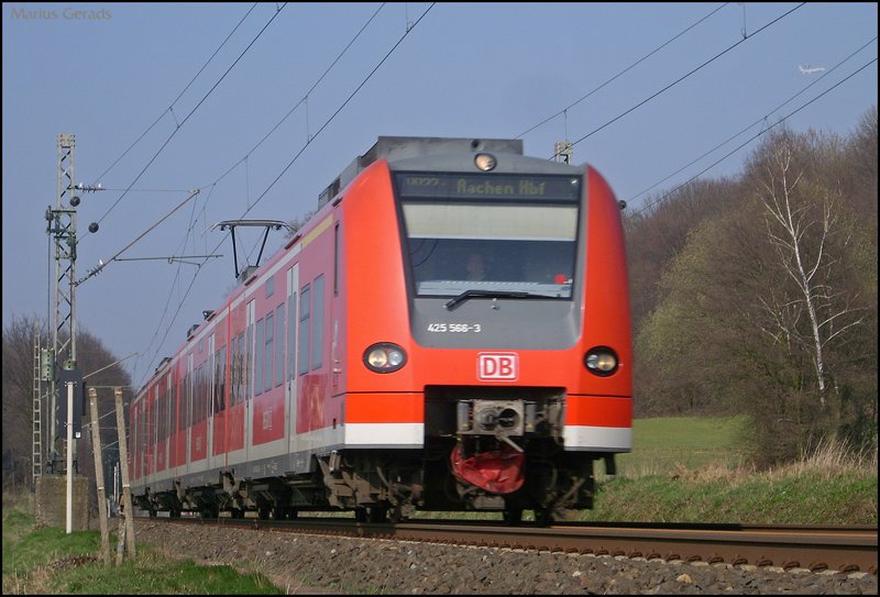425 566 als RB33 nach Aachen Hbf zwischen bach und Herzogenrath. Wenige meter weiter links beginnt Holland... 1.4.2009