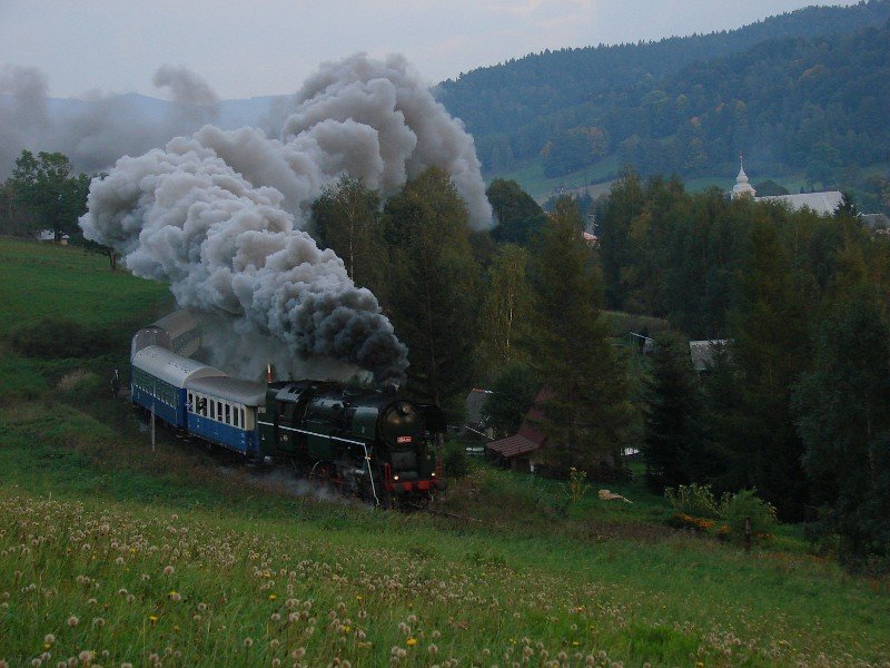 464.202 mit einem Sonderzug von Glucholzy nach Hanusovice, am Tag der Eisenbahner (27.09.2008) in Lipova Lazne