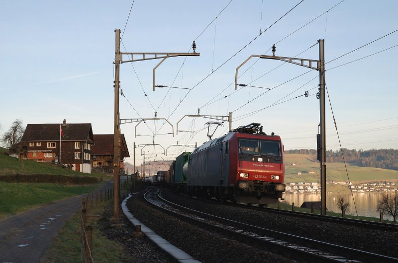 482 033 (SBB Cargo) mit einem Gterzug in Immensee (10.01.2008)