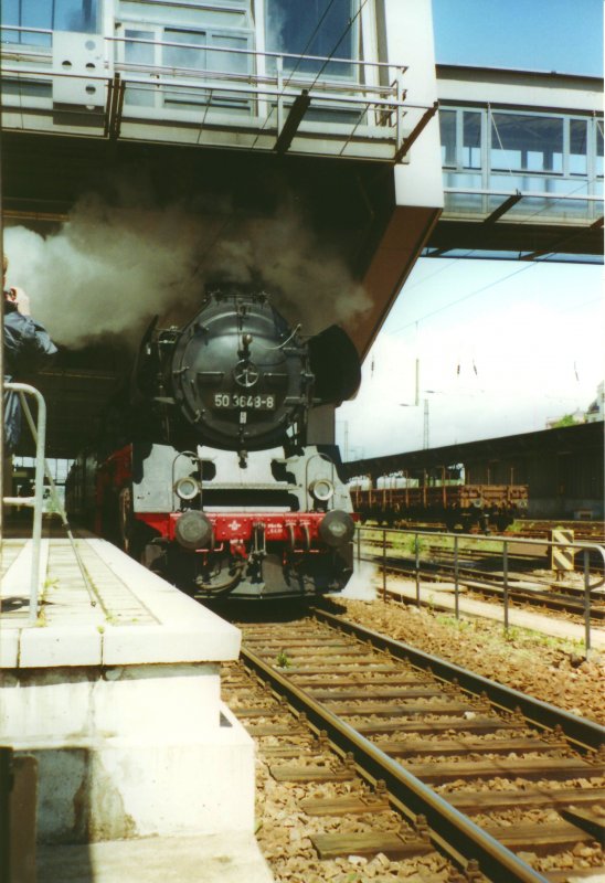 50 3648 mit dem letzten Dampfzug vorm Streckenumbau auf dem Weg nach Stollberg 2001