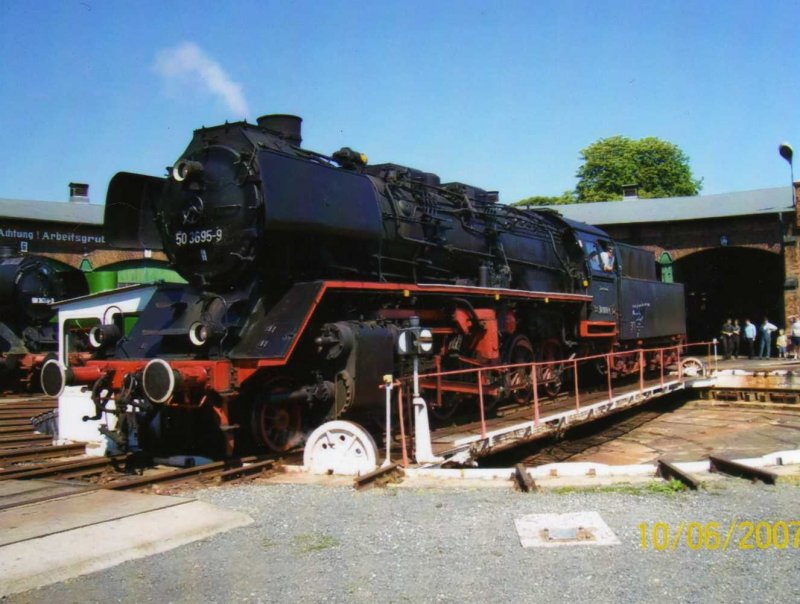 50 3695-9 auf der Drehscheibe des BW Stafurt.Dies war ihr letzter Tag unter Dampf. Zum BW Fest am 10.06.07