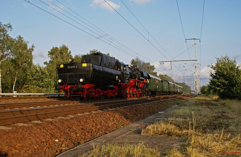 52 8177-7  -  mit dem Tender vorraus in der Berliner Wuhlheide Richtung Ostbahnhof
Anlass der Sonderfahrt war das Bahnhofsfest in Frankfurt /Oder.
06.09.2009