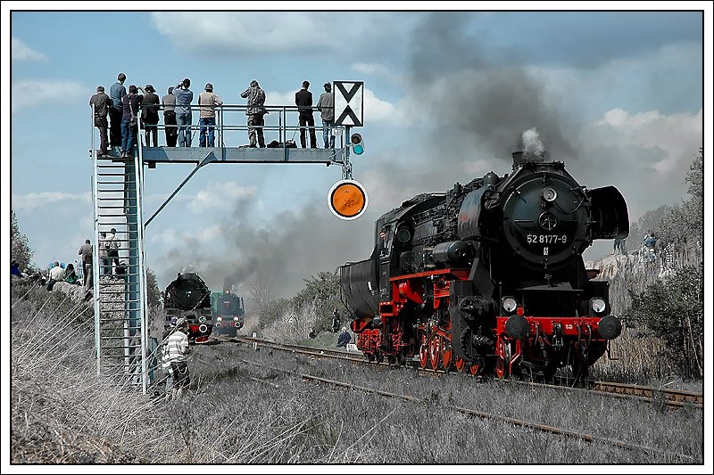 52 8177 kam aus Deutschland zur Dampflokparade in Wolsztyn am 3.5.2008. Dieses Bild entstand beim zweiten Durchgang der Parade.