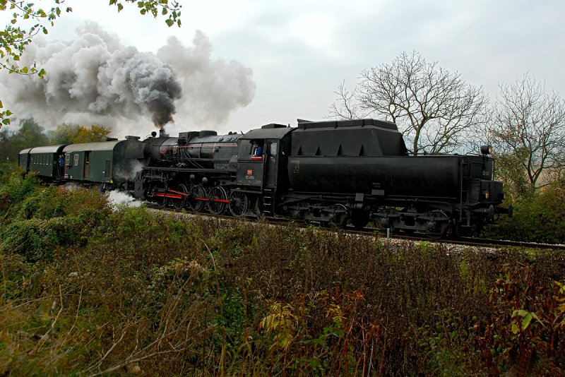 52.4984 bringt die letzte Nostalgiesonderfahrt der Saison als R 16298 von Wien Sdbahnhof (Ostseite) nach Ernstbrunn. Hier fotografisch festgehalten in einer der beachtlichen Steigung und romantischen Kurven zwischen Mollmannsdorf und Wrnitz-Hetzmannsdorf am 26.10.2008.