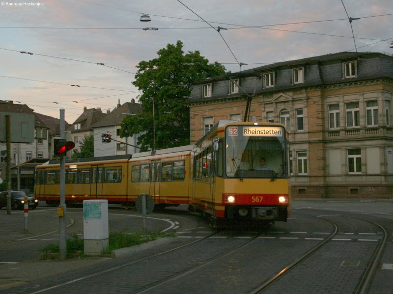 567  als S2 nach Rheinstetten in Karlsruhe an der Poststrae 13.8.08