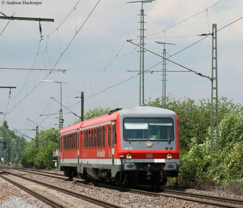 628 327-9 als RB 33555 (Wrzburg Hbf-Crailsheim) bei der Einfahrt Knigshofen 22.5.09