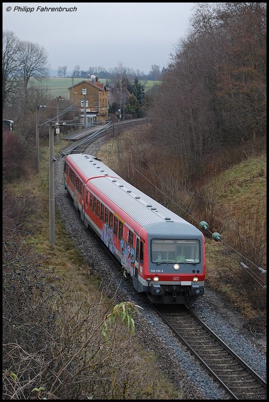 628 335-9 fhrt am 24.11.07 als RE 22524 von Ulm Hbf nach Crailsheim, aufgenommen in Schwabsberg.