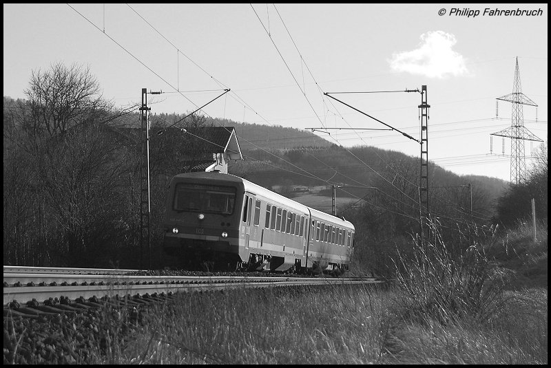 628 340-1 ist am 02.02.08 unterwegs als RE 22528 von Ulm Hbf nach Crailsheim, aufgenommen an der Remsbahn (KBS 786) in Hhe Aalen-Oberalfingen.