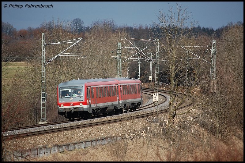 628 344-4 ist am 22.02.08 unterwegs als RE 22537 von Crailsheim nach Ulm Hbf, aufgenommen bei Aalen-Hofen.