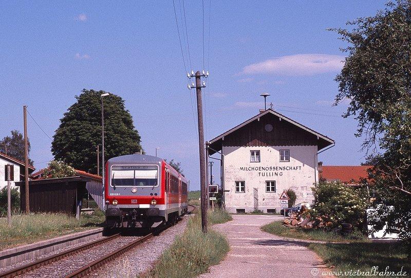628 626 war am 8.6.'03 auf dem Filzenexpress Wasserburg - Grafing unterwegs, aufgenommen am Hp Tulling.