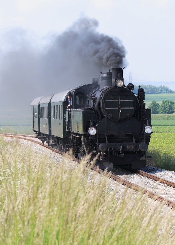 629.01 bei sch�nen Wetter unter Rauchentwicklung vor R�ckersdorf
am 24.5.08 unterwegs nach Erstbrunn