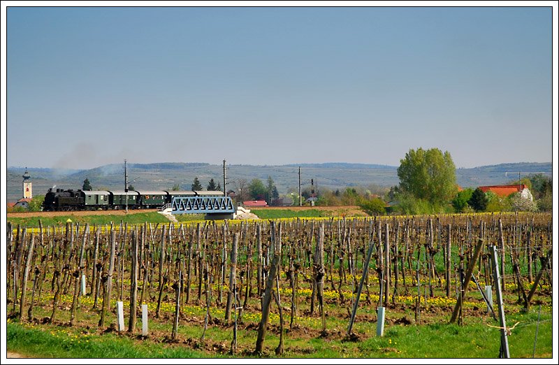 629.01 mit ihrem Sonderzug R 16258 von Wien nach Aggsbach Markt in der Wachau am 19.4.2009 kurz vor der Einfahrt in den Bahnhof Hadersdorf am Kamp.