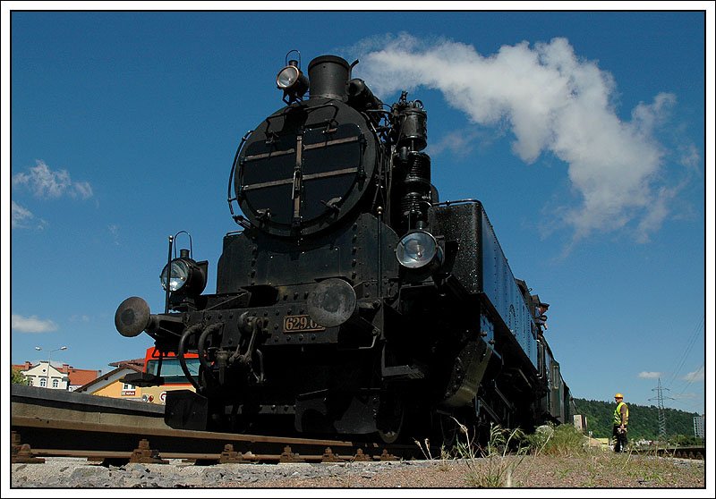 629.01 nach der Ankunft am 18.5.2007 in K�flach mit dem GKB-Plandampfzug R 8441 aus Graz. (18 mm Spielerei)
