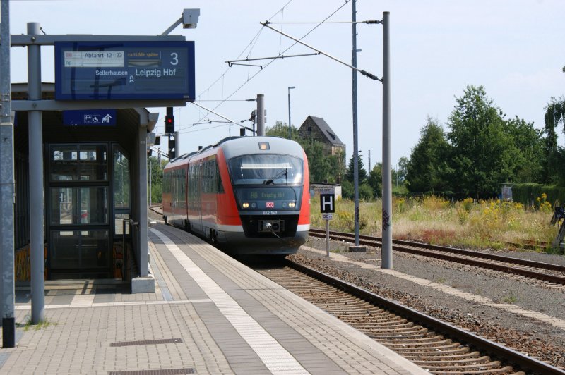 642 547 fhrt mit RB aus Grimma in Borsdorf ein. Auf grund von Bauarbeiten 15 min versptet am 08.08.2009