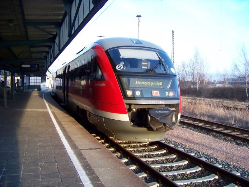 642 731 als RB in Zwickau Hbf, 1.3.09.
