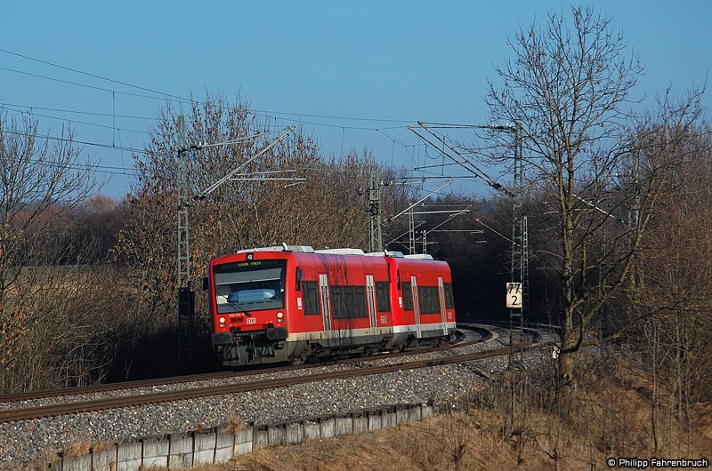 650 103 und 650 320 sind zur Mittagszeit des 03.01.08 unterwegs als RE 22531 von Crailsheim nach Ulm Hbf, aufgenommen kurz vor dem Hp Hofen(b Aalen).