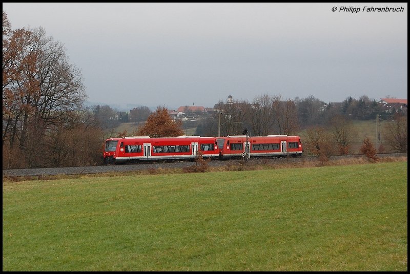650 110-0 & 650 119-1 sind am 24.11.07 unterwegs als RE 22535 nach Ulm Hbf, aufgenommen bei Schwabsberg.