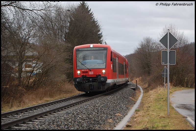 650 111-8 fhrt am 19.01.08 mit einem weiteren Kollegen als RE 22516 nach Crailsheim, aufgenommen an der Brenzbahn (KBS 757) in der Nhe von Oberkochen.