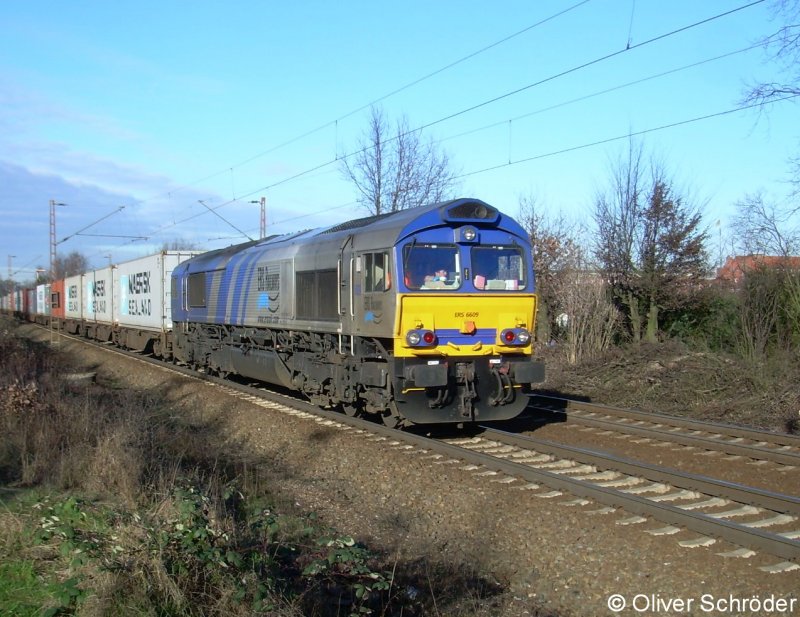 6609 von ERS am 8.2.2008 mit Containerzug in Hannover/Limmer gen S�den