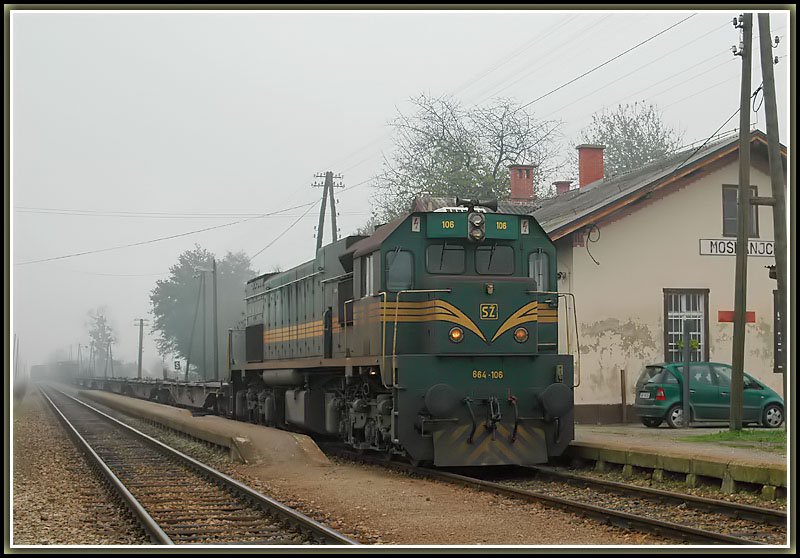 664-106 vom slowenisch/ungarischen Grenzbahnhof Hodos kommend bei der Einfahrt in Moskanjci am 12.10.2006.