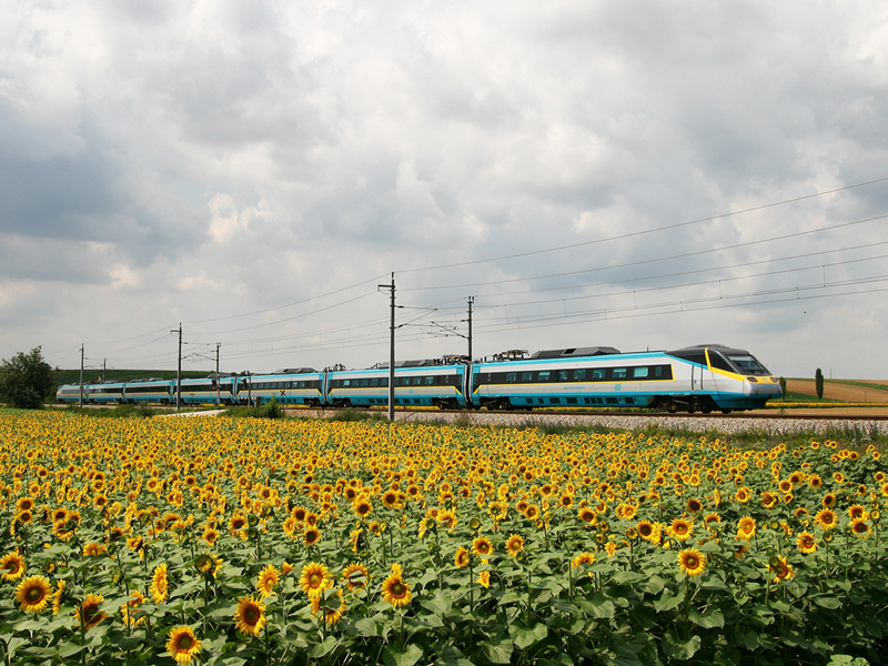 6.7.09 Der Pendolino, das Flackschiff der Tschechischen Eisenbahngesellschaft. 2 Zugpaare gibt es pro Tag von Prag nach Wien und wieder zurck. Eine Leistung davon fuhr der 680 003 als EC 14 (mit 9min Versptung) von Wien Sdbahnhof Ostseite nach Praha Holesovice.