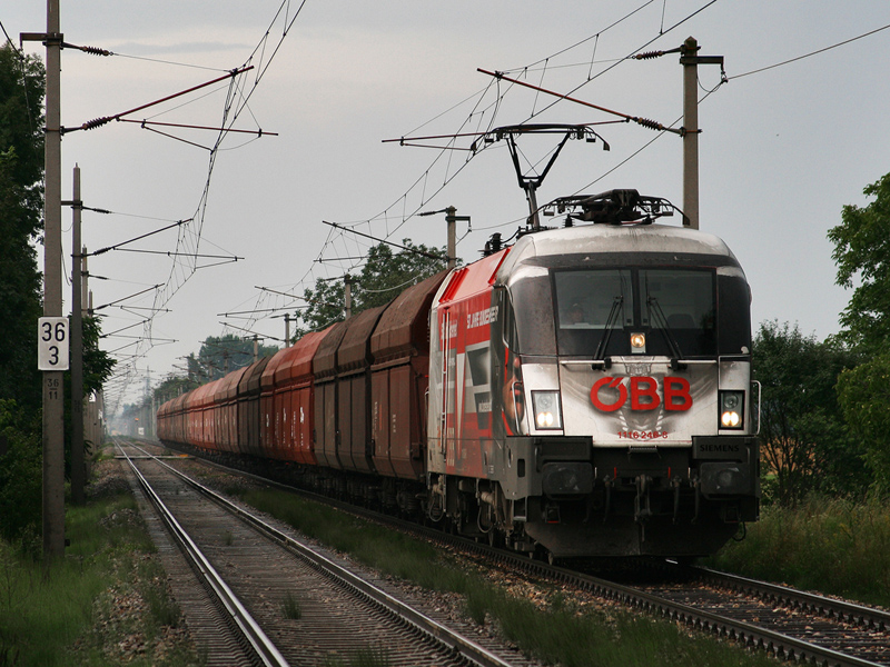 6.7.09 Die Kohlezge sind das Markenzeichen der Nordbahn. Hier bringt die Bundesheer-Werbelok einen DoKo zur Voest nach Donawitz. 1116 246 mit dem mit dem 29min verspteten GAG 47021 von Breclav nach Donawitz.