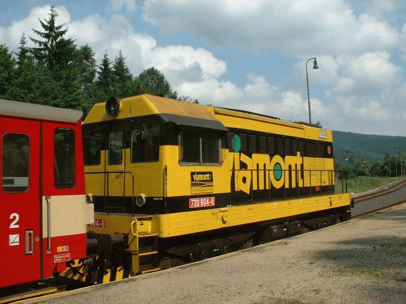720 604 mit Personenzug im tschechischen Grenzbahnhof Kraslice am 24.06.2002