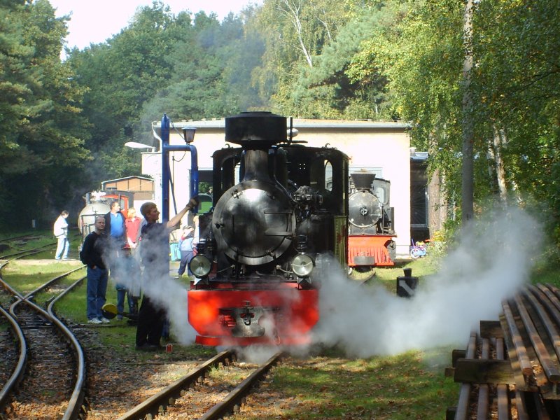 7.Oktober 07 Zum jubil�um 20 Jahre in Dampf in der Wuhlheide fuhren die beiden Dampfloks 44 Lowa und Luise, Das Bild hier im Betriebswerk vor Feierabend