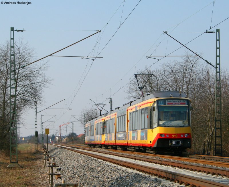 916 und 919 der AVG als E S31 nach Freudenstadt an der Bk Basheide 22.3.09
