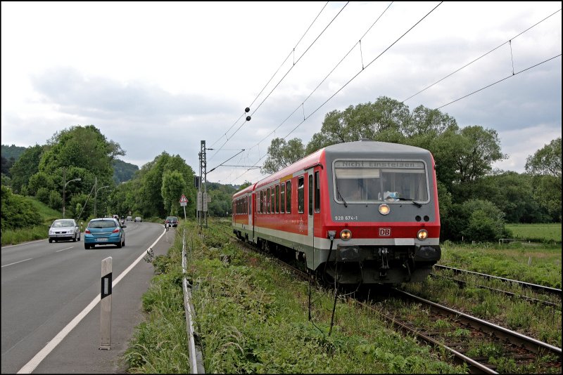 928 674/628 674 auf �berf�hrungsfahrt von Dortmund nach Hagen. Hier bei Oberwengern am 18.05.2008.
