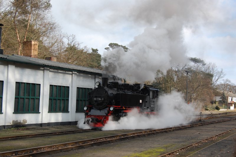 99 1784 hat Ihre Pause beendet und fhrt vor Ihren Zug nach Putbus. Ghren 09.03.2009