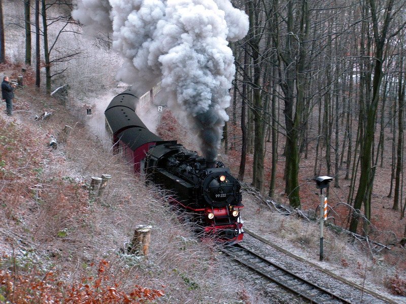 99 222 bei der Ausfahrt aus dem Bahnhof Steinerne Renne (28.12.2006))