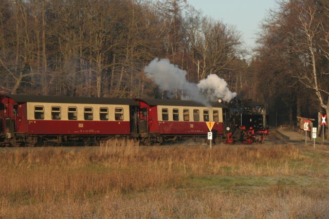 99 6001 mit dem P 8962 kurz vor dem Haltepunkt Sternhaus Haferfeld; 27.12.2006