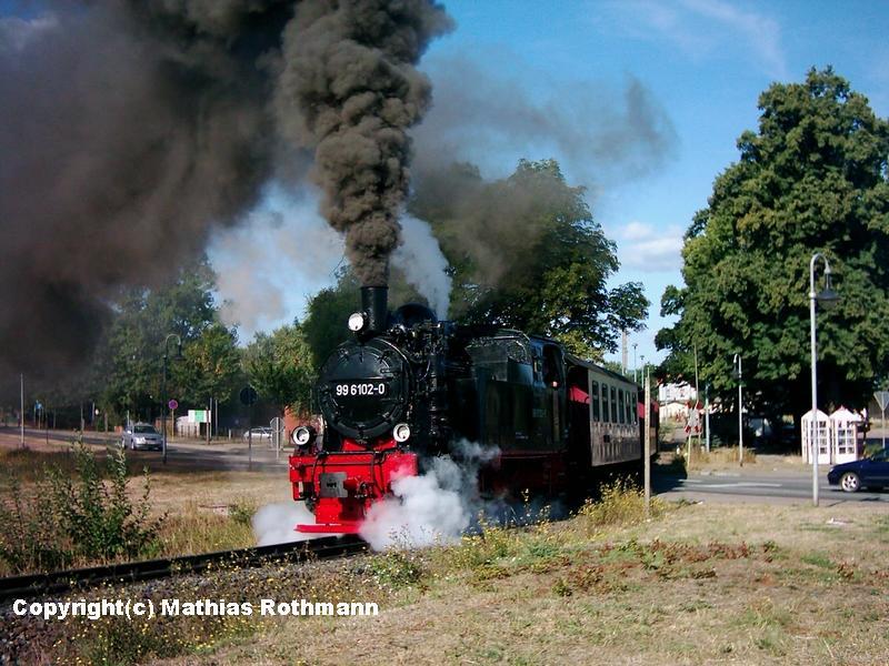 99 6102-0 mit einem Sonderzug bei der Ausfahrt aus Gernrode.