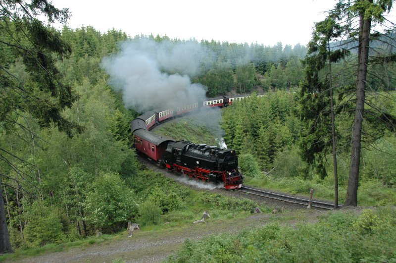 99 7236-5 mit dem letzten Brockenzug des Tages im Drngetal, 22.05.09