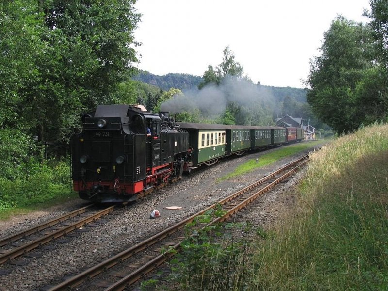 99 731 der S�chsichs-Oberlausitzer Eisenbahngesellschaft mBh mit Zug 209 Kurort Oybin-Zittau in Kurort Oybin am 12-7-2007.