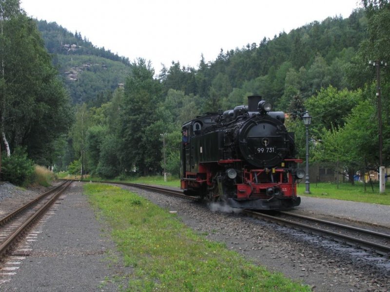 99 731 der Schsichs-Oberlausitzer Eisenbahngesellschaft mBh auf Bahnhof Kurort Oybin am 12-7-2007.