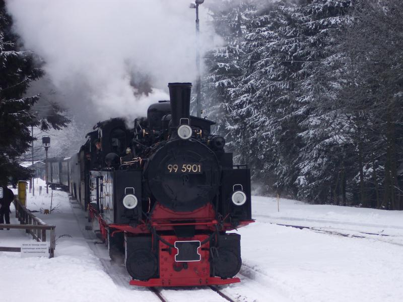 995901 und 995902 vor dem Traditionszug fahren in den Bahnhof  drei Annen Hohne  ein. 25.02.2006