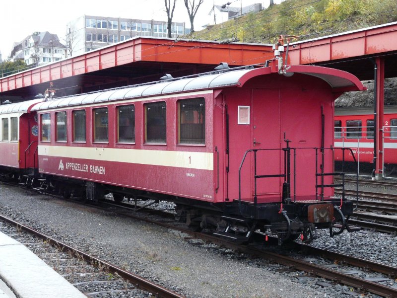 AB - Nostalgie Personenwagen  A 1  im Bahnhofsareal von Herisau am 11.11.2007