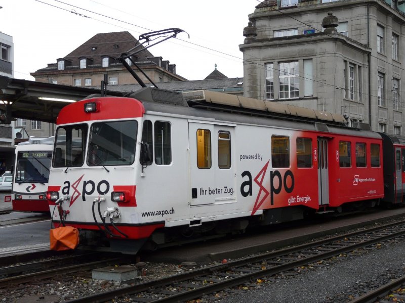 AB - Zahnradtriebwagen BDeh 4/4  15 mit Vollwerbung im Bahnhof von St.Gallen am 11.11.2007